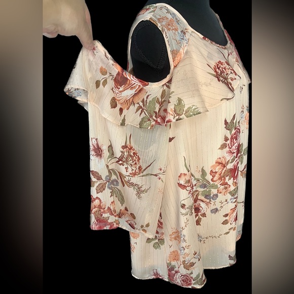 Roz & Ali Mock Wrap Tank Top 3X 3XL Keyhole Back Pink Peach Floral Feminine Plus - Picture 8 of 15